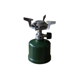 small green single-burner camping stove, background removed by Letti