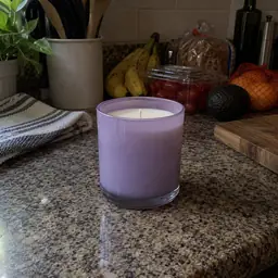 lavender glass candle jar, as photographed