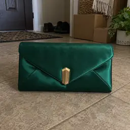 emerald satin envelope clutch, as photographed