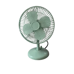 mint small metal desk fan, background removed by Letti