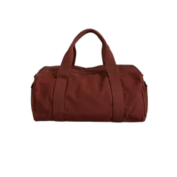 brick-red canvas duffel bag, background removed by Letti