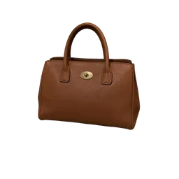 caramel pebbled leather structured handbag, background removed by Letti