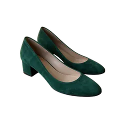 emerald suede low-heel pumps, background removed by Letti