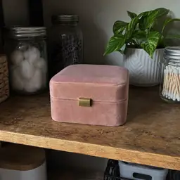 blush velvet small jewelry box closed, as photographed