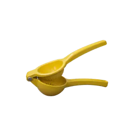 yellow handheld hinged citrus squeezer, background removed by Letti