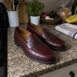 burgundy leather penny loafers, as photographed