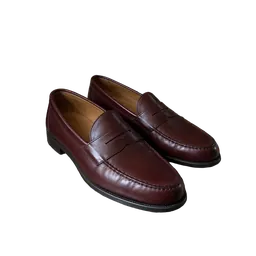 burgundy leather penny loafers, background removed by Letti