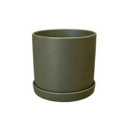 matte olive-green cylindrical ceramic planter, background removed by Letti