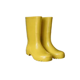 glossy yellow mid-calf rubber rain boots, background removed by Letti
