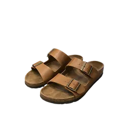 tan two-strap leather sandals, background removed by Letti