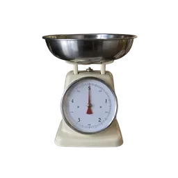cream analog kitchen scale, background removed by Letti