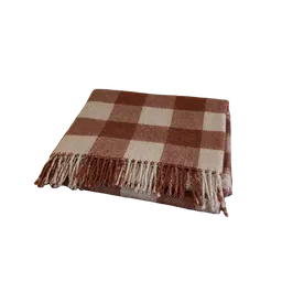 folded rust-and-cream checked woven scarf, background removed by Letti