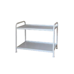 small white two-tier freestanding shelf, background removed by Letti
