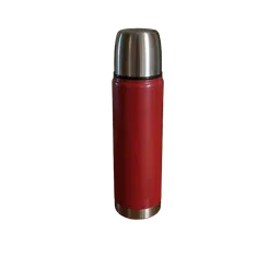 red cylindrical vacuum thermos, background removed by Letti