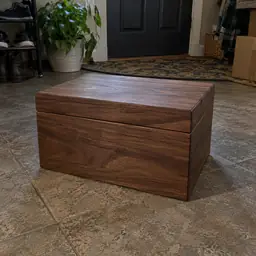 rectangular walnut storage box, as photographed