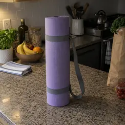 rolled lavender yoga mat, as photographed