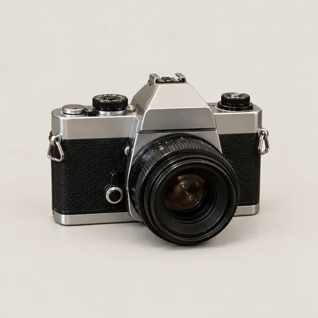 AI cover photo of the same film camera on a stone background